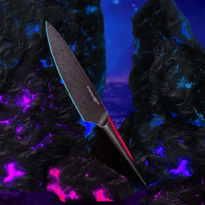 Кухонный нож Острый нож для мяса профессионально выкованный из импортной высокоуглеродистой нержавеющей стали с красивым магнитным держателем для ножей - метеорит (нож шеф-повара в стиле метеорита), 7 Santoku Knife