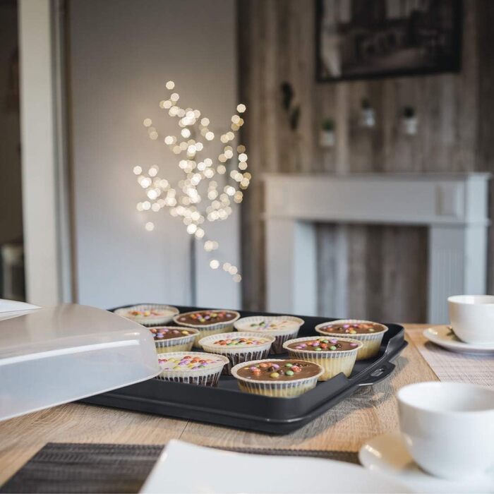 Кругла транспортувальна коробка для торта Xavax з кришкою, контейнер для торта діаметром 31,5 см, внутрішня висота 8 см, коробка для торта з пристроєм поділу шматків, антрацитова форма для торта, прозора (коробка для транспортування листкового торта)