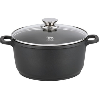 Каструля ELO Alucast 16 см зі скляною кришкою, виготовлена з високоякісного литого алюмінію - високоякісна, антипригарна, без PFAS з покриттям ELODUR Select, підходить для індукції, чорна (4 літри)