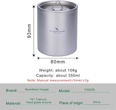 Титановая чайная чашка с двойными стенками 350 мл iBasingo