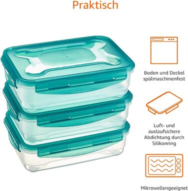 Набір прямокутних контейнерів, 3 предмети, зелені Amazon Basics