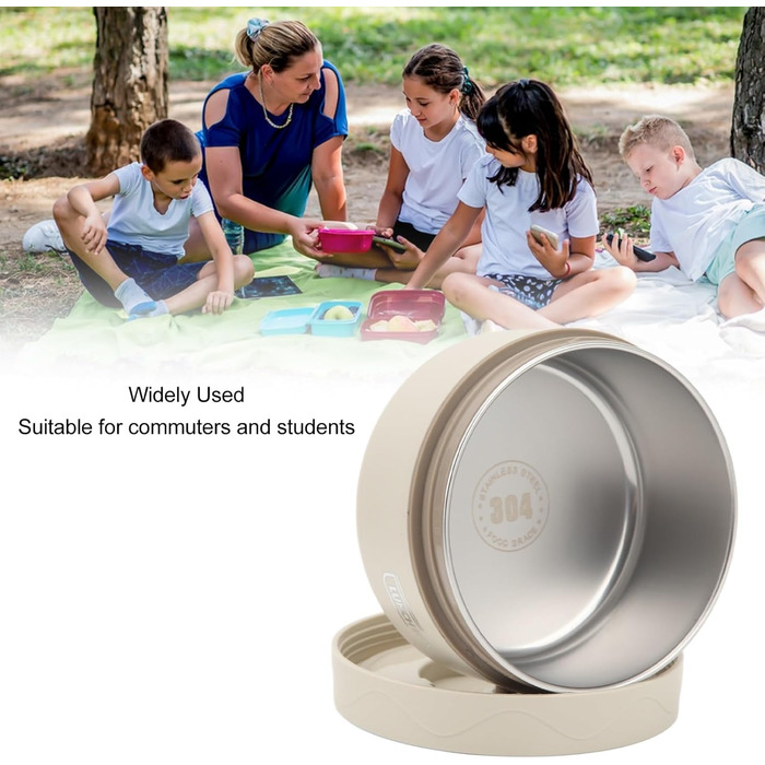 Термоконтейнер Tissting з ручкою, контейнер для гарячого обіду на 420 мл, коробка для обіду Bento, двошаровий портативний термоконтейнер круглої форми з нержавіючої сталі 304 (доступна для мікрохвильової печі білий)