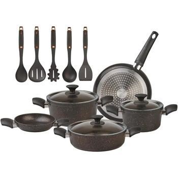 Набір посуду Karaca Biogranite BlackGold з 13 предметів, 10 предметів, чорне золото, без PFOA, можна мити в посудомийній машині, високі технології, матеріали, посуд
