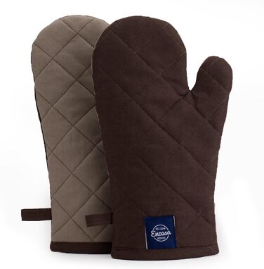 Рукавички Encasa Homes Extra Long для духовки та мікрохвильової печі (2 шт.) для використання на кухні - Силіконові, сріблясті, термостійкі - Захищають руки від гарячого обладнання - (12 x 6,6 дюйма, темно-сірий та бежевий)