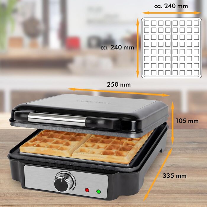 Вафельница ProfiCook для бельгийских вафель с Вафельница Бельгийские Антипригарная поверхность для выпечки Бесступенчатый выбор степени подрумянивания Нержавеющая сталь 1000 Ватт PC-WA 1240 (4 поверхности для выпечки)