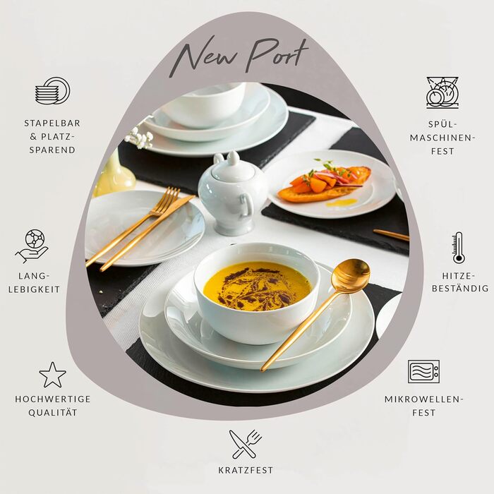 Столовий сервіз, білий, порцеляна (комбінований сервіз 36 шт. на 6 персон) Sänger New Port