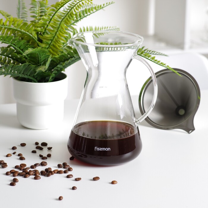 Кофейник Fissman POUR OVER 900 мл. со стальным фильтром жаростойкое стекло (9083)