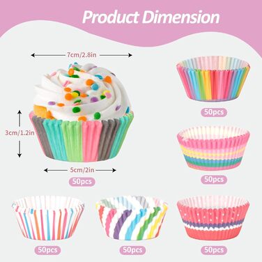 Набор из 300 бумажных формочек для мафинов, разноцветный AiQInu