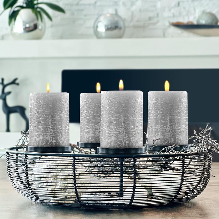 Набір із 4 свічок-стійок Brandsseller 7 x 10 см Однотонні та виготовлені з парафіну Сільські свічки з тривалим часом горіння Декоративні свічки для прикраси столу, Різдва та вечірок (7 x 14 см Набір із 4 шт. , сірий)