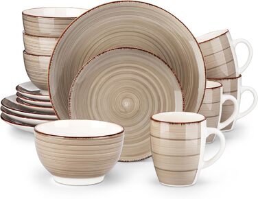 Комбінований сервіз фаянсовий, обідній сервіз з ручним розписом Vancasso Bella, марокканський стиль, вінтажний зовнішній вигляд, ручний розпис, на 12 осіб (обідній сервіз з 16 предметів, шоколад Bella)