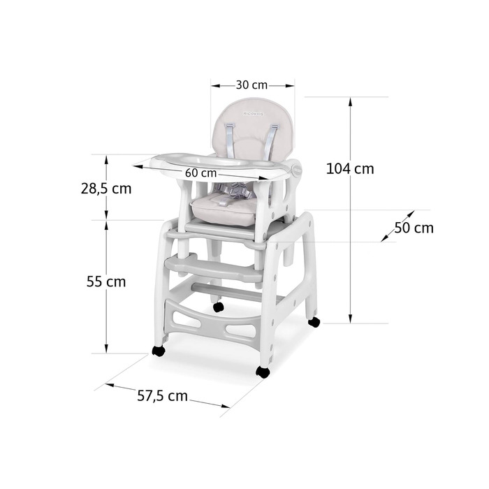 Детский стульчик для кормления 5-в-1 серый Ricokids
