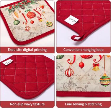 Набір з 2 різдвяних рукавичок для духовки та прихваток Arquiel, 100 бавовняні кулінарні рукавички, термостійкі кухонні рукавички для приготування їжі, різдвяний декор для кухні, подарунки для жінок (різдвяна ялинка 01, рукавички для духовки*2 прихватки*2)