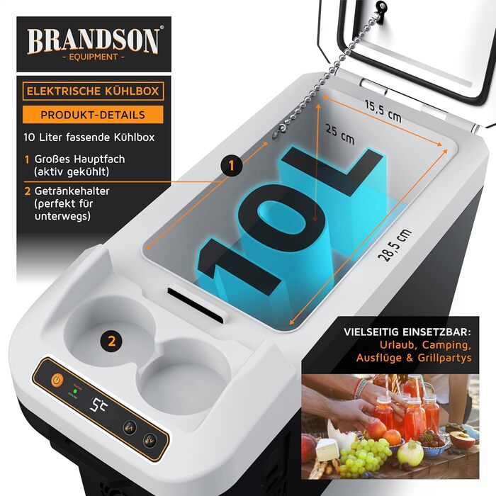 Електричний холодильник-бокс 10 л - напруга мережі 230 В та напруга автомобіля 12 В - охолоджує та нагріває - нагрівання макс. 65C - охолодження приблизно на 20C нижче температури навколишнього середовища - Холодно-сірий (тип 2)