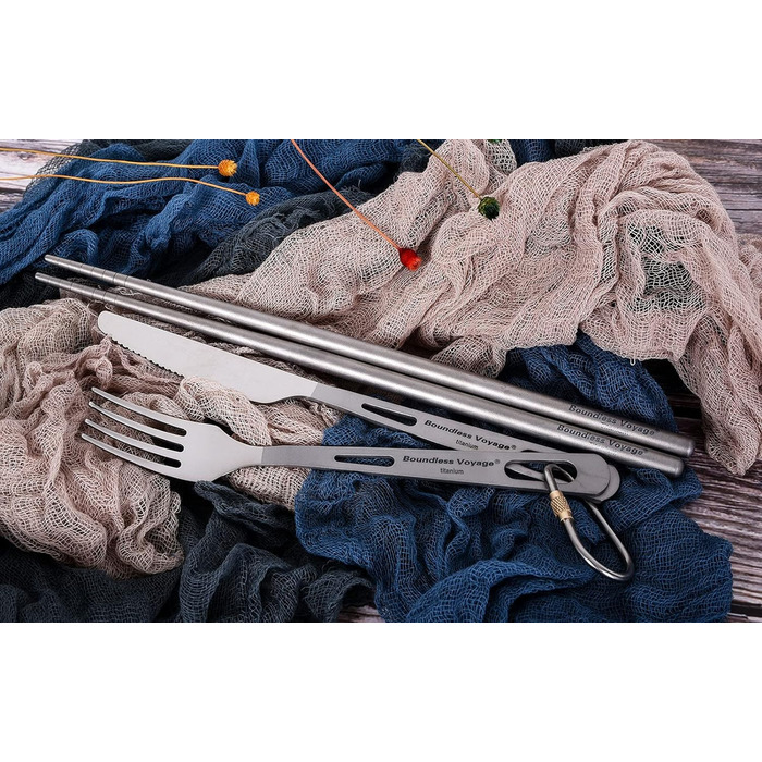 Безмежна подорож Титановий посуд Кемпінговий ніж і виделка Ложка Домашнє використання Набір столових приборів для подорожей для кемпінгу (Ti1529BQ)