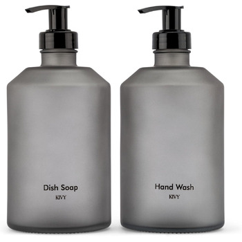 Дозатор рідкого мила скляний 500 мл чорний, набір 2 предмети, KIVY