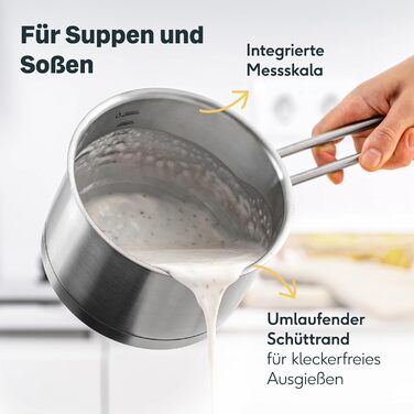 Набір індукційного посуду SILBERTHAL - 4 предмети - Набір каструль з нержавіючої сталі зі скляними кришками - Без покриття - Підходить для всіх варильних поверхонь - Безпечний для духовки