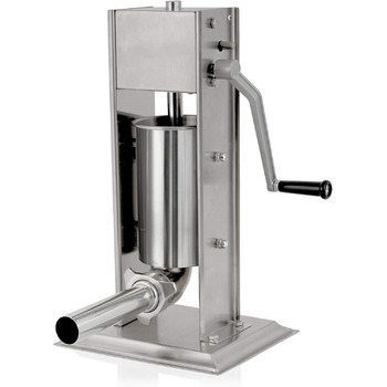 Професійна машина для наповнення ковбас Zelsius з нержавіючої сталі (3 літри, срібло) чотири різні труби для наповнення, наповнювач для ковбас, прес для ковбас, ковбасна машина з 2-швидкісним редуктором, вентиляційним клапаном і рукояткою