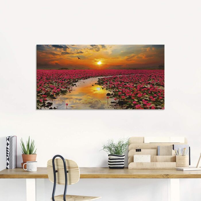 Настінний декор зі скла, картини, настінна картина, скляна картина цільна 40x40 см, квадрат, пляж, море, сонце, Кариби, природа, пейзаж, узбережжя, схід сонця, морський, S7LE (квіти лотоса, 100Д x 50Ш см)