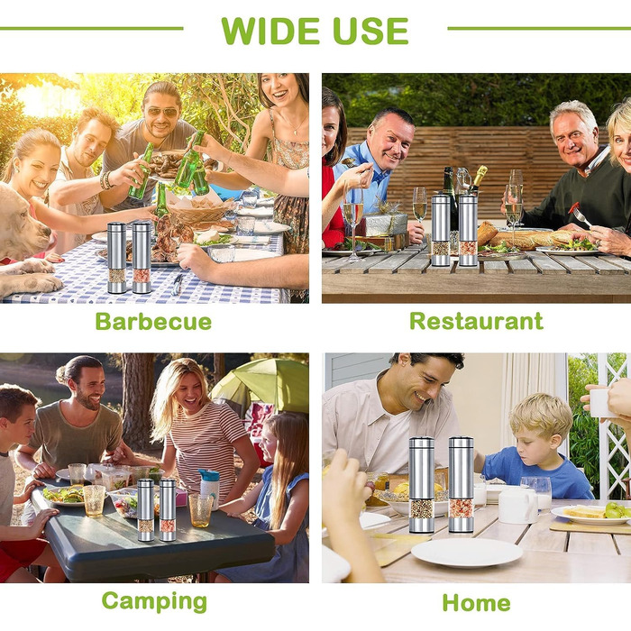 Млин для солі та перцю електричний, набір 2 предмети, нержавіюча сталь Innhom