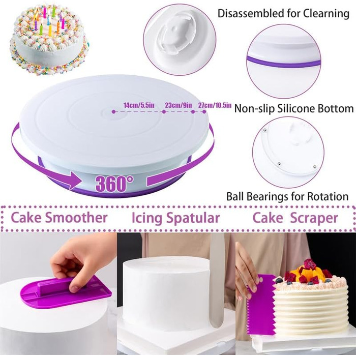 Набір аксесуарів для торта Nifogo, 301 предмет, аксесуари для випічки, аксесуари для декорування тортів з обертовою підставкою, кондитерський мішок, кондитерські насадки, шпатель для початківців (B-фіолетовий)