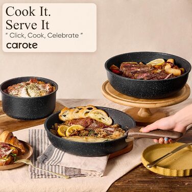 Набір кухонного посуду з 25 предметів, чорний граніт CAROTE