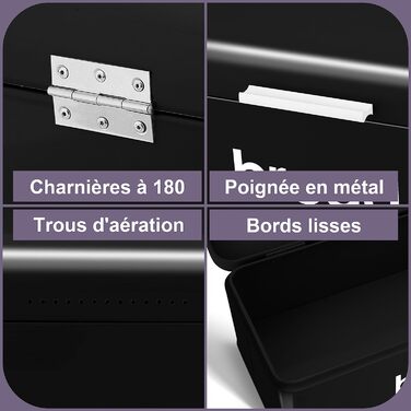 Хлібниця Herogo, Чорна хлібниця з відкидною кришкою, вінтажна металева коробка для зберігання Контейнер для хліба, тостів, печива, великої місткості та сучасного дизайну (42 x 22,5 x 16 см)