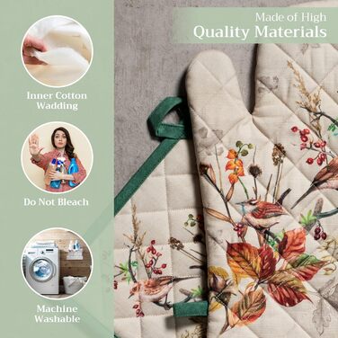 Рукавички для духовки Maison d&39 Hermine, Прихватки для каструль, 100 бавовна, термостійкі кухонні рукавички, рукавички для духовки (19 см x 33 см) та прихватки для каструль (20 см x 20 см) для приготування їжі, Morzine - Рукавички для духовки (19 x 33 с