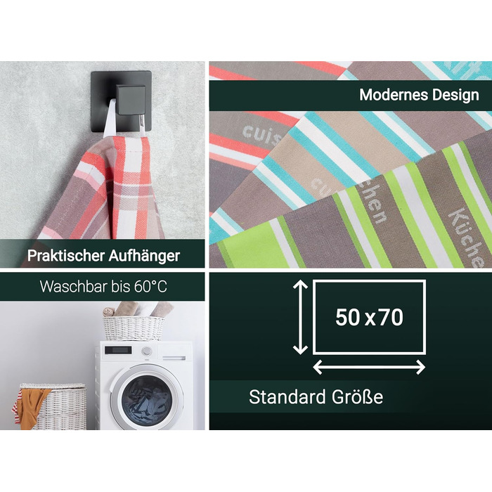 Набір кухонних рушників ZOLLNER із 4 бавовняних рушників 50x70 см поглинаючі та міцні кухонні рушники можна прати до 60C мятні смужки якість для громадського харчування сертифіковано Oeko-Tex (червоне)