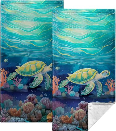 Різдвяні кухонні рушники Kwlegh, рушник для рук, різдвяна ялинка, цукерка-тростина, сніжинка, рушник для пальців, набір з 2 шт. , милий чоловічий банний рушник, високопоглинаючі рушники, 36 x (зелена морська черепаха)