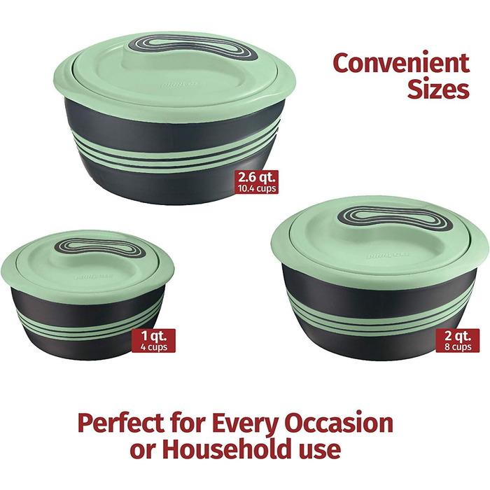 Набір з 3 термоконтейнерів з кришками, зелений Pinnacle