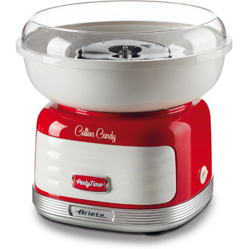 Апарат Ariete Cotton Candy Machine Party Time 2973, Для цукеркової вати з цукрового піску або твердої карамелі, Включає дозатор і 4 конуси, 450 Вт, Червоний
