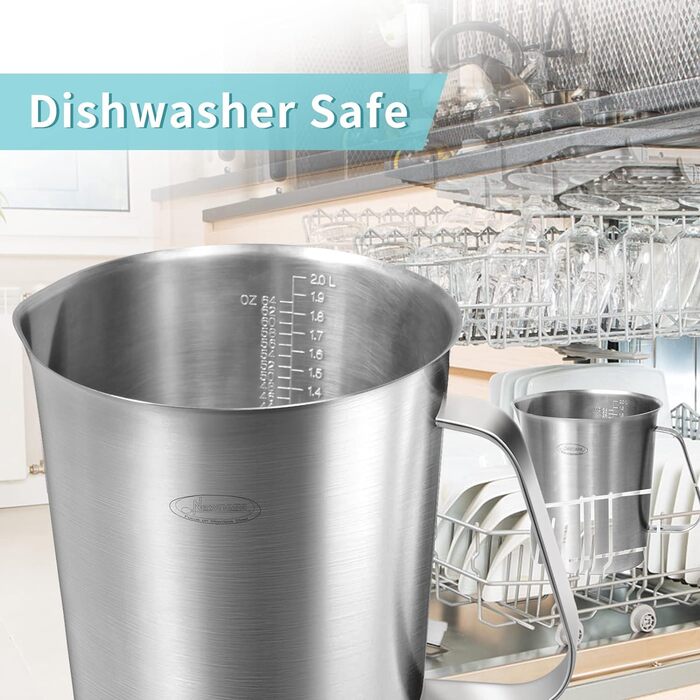 Мерный стакан Newness из нержавеющей стали, 1000 мл 3 измерительные весы, включая чашки, шкала ML, OZ Кувшин для молока с маркером с ручкой, мерный кувшин для молока (2000 мл (64 унции, 8 стаканов))