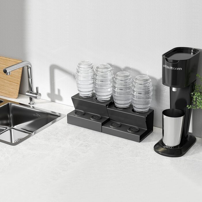 Тримач для пляшок APEXCHASER SodaStream, тримач для пляшок, підставка для зливу пляшок, сушарка для пляшок із силіконовими захисними кільцями знімний дренажний килимок і тримач кришки (4 пляшки)