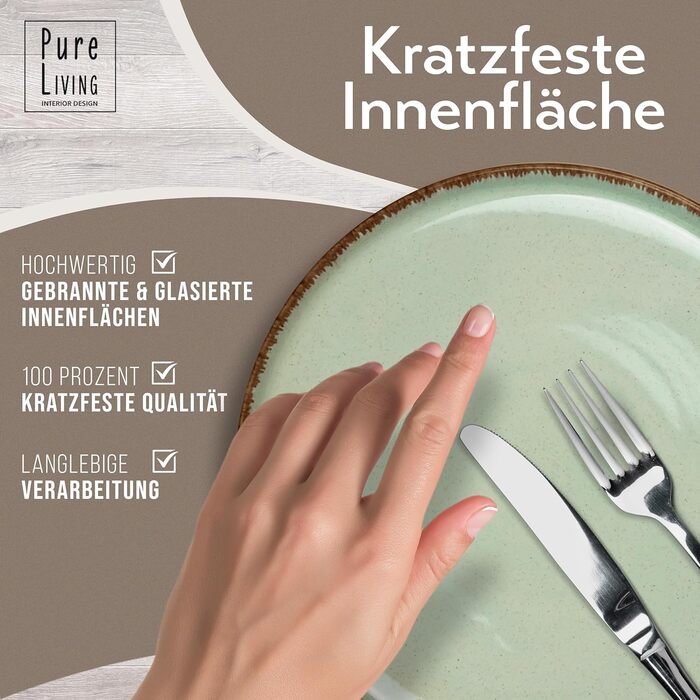 Набір посуду з керамограніту 6 персон Рустик 24 шт. - Набір посуду в сільському стилі, можна мити в посудомийній машині - Набір мисок і тарілок - Чистий живий посуд (набір 36 предметів, м'ятно-зелений)