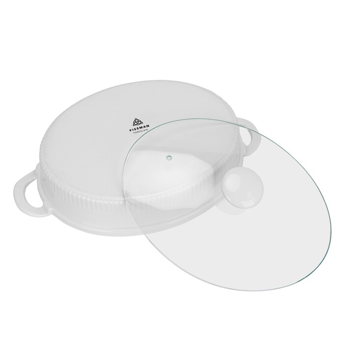 Овальна форма для запікання Fissman 31х25,5х6,5 см / 2,1 л зі скляною кришкою порцеляна (14159)