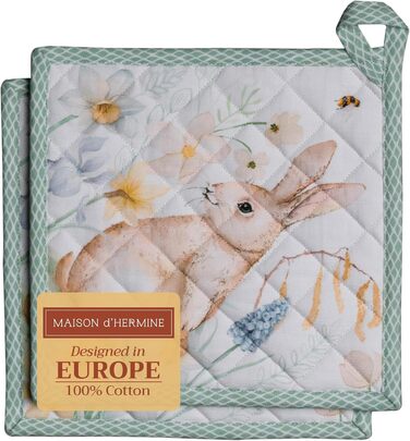 Рукавички для духовки Maison d&39 Hermine, підставки для каструль, 100 бавовна, термостійкі кухонні рукавички, рукавички для духовки (19 см x 33 см) та підставки для каструль (20 см x 20 см) для приготування їжі, Morzine - рукавички для духовки на День по