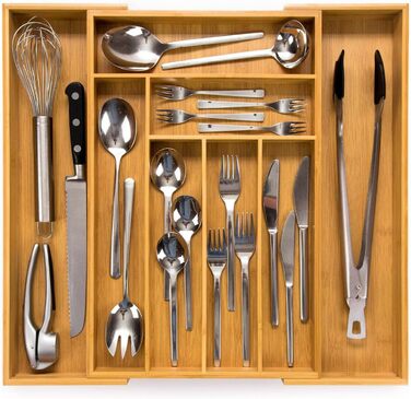 Лоток для столових приборів budu 47 (глибина 47 см) - Організатор для кухонних шухляд - Висувний - Організатор для кухонних шухляд (50 см, бамбук)