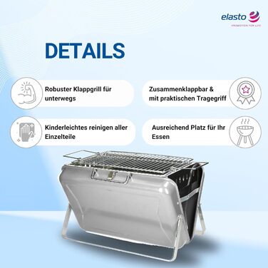 Портативный гриль на уголь серебряный elasto PROMOTION FOR LIFE