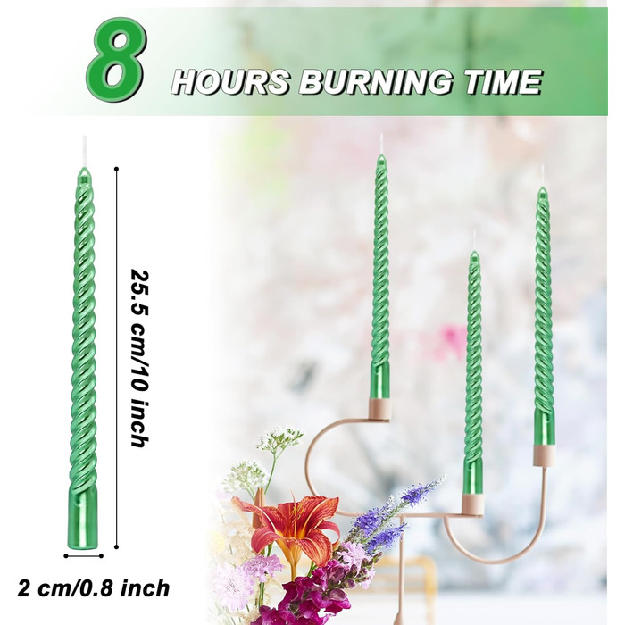 Набір з 4 конічних спіральних свічок 2 х 25,5 см, зелений Alederways
