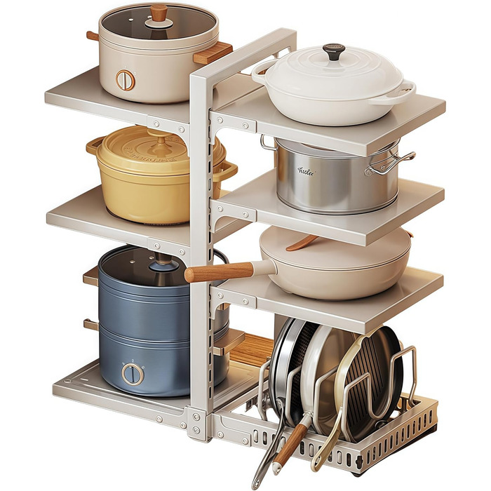 Органайзер для каструль HIMKI для шафи з регульованими відділеннями, тримач для каструль 4/5/7 рівнів, підставка для каструль з тримачем для кришки для кухонної шафи (7 рівнів, білий)