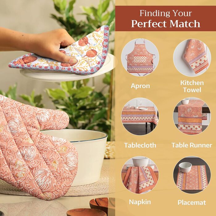 Рукавички для духовки, прихватки для каструль Maison d&39 Hermine, 100 бавовна, термостійкі кухонні рукавички, рукавички для духовки (19 x 33 см) та прихватки для каструль (20 x 20 см) для приготування їжі, Морзін - Рукавички для духовки (19 x 33 см) та п