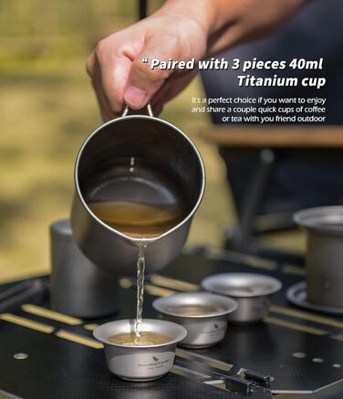 Мл Титановий чайник 120 мл і 180 мл Набір чашок з фільтром і кришкою Одношарова кавова кружка Садовий пікнік Набір чайників Портативний легкий туристичний посуд для кемпінгу на відкритому повітрі Ti3127D (кухоль Ti3126d-500 мл з набором чашок по 40 мл), 5