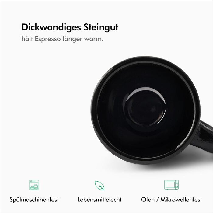 Чашки для эспрессо 75 мл с блюдцами, набор 4 предмета, черные KIVY