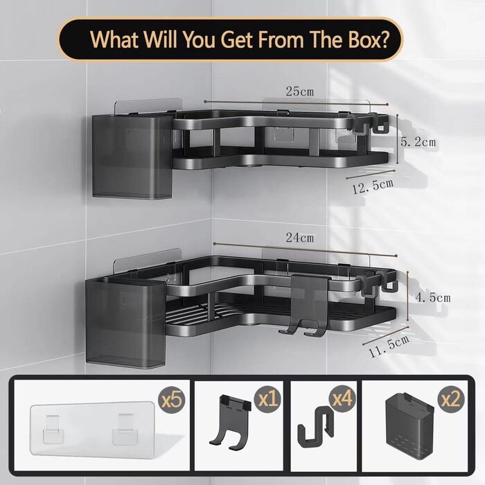 Набір з 2 кутових полиць для душу, чорний ZVZM