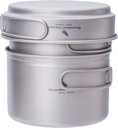 Набор посуды для кемпинга Boundless Voyage Набор титановых кастрюль со складной ручкой Уличная посуда Кастрюли Сковороды Сковорода Посуда для пикника (Ti1587B)