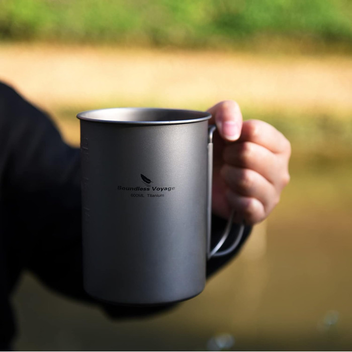 Титановая бутылка На открытом воздухе Походная кружка Посуда с широким горлышком Легкая портативная бутылка для воды Большая походная однослойная посуда для питья для пикника (кружка 600 мл Ti3049D)