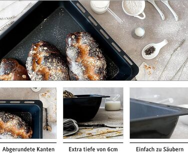 См, набір форм для випікання та решіток, глибока емальована сковорідка 3 см і хромована решітка для духовки та плити, стійка до подряпин і нержавіючої сталі, чорна (емаль 455 x 60 мм), 45,5 x 36