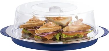 Предметів Високоякісний набір лотків, що складається з міцної чаші, лотка з нержавіючої сталі, двох батарей охолодження та витяжки для зберігання продуктів синього кольору з охолодженням - (Ø x В) 35 x 15 см, 5