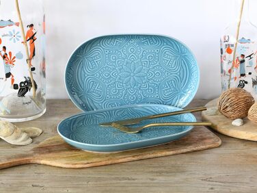 Серія Набір посуду Orient Mandala з 18 предметів, набір порцелянових тарілок (набір тарілок 2 предмети, аквамарин), 21627