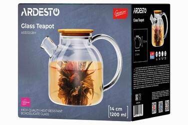 Заварник Ardesto Gemini 1200мл, боросилікатне скло, бамбук, прозорий
